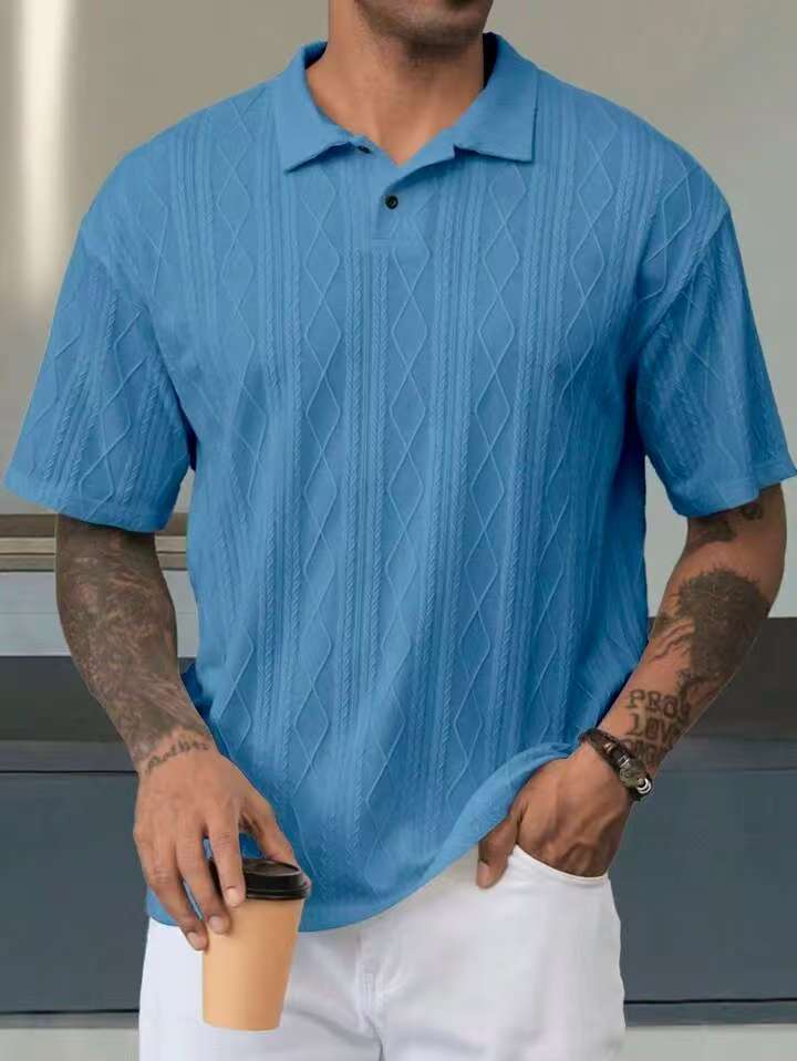 Summer American Style Cross-Border Casual Short Sleeve T-Shirt Loose Button Jacquard Turn-Down 3D Embroidery Woven T-Shirts