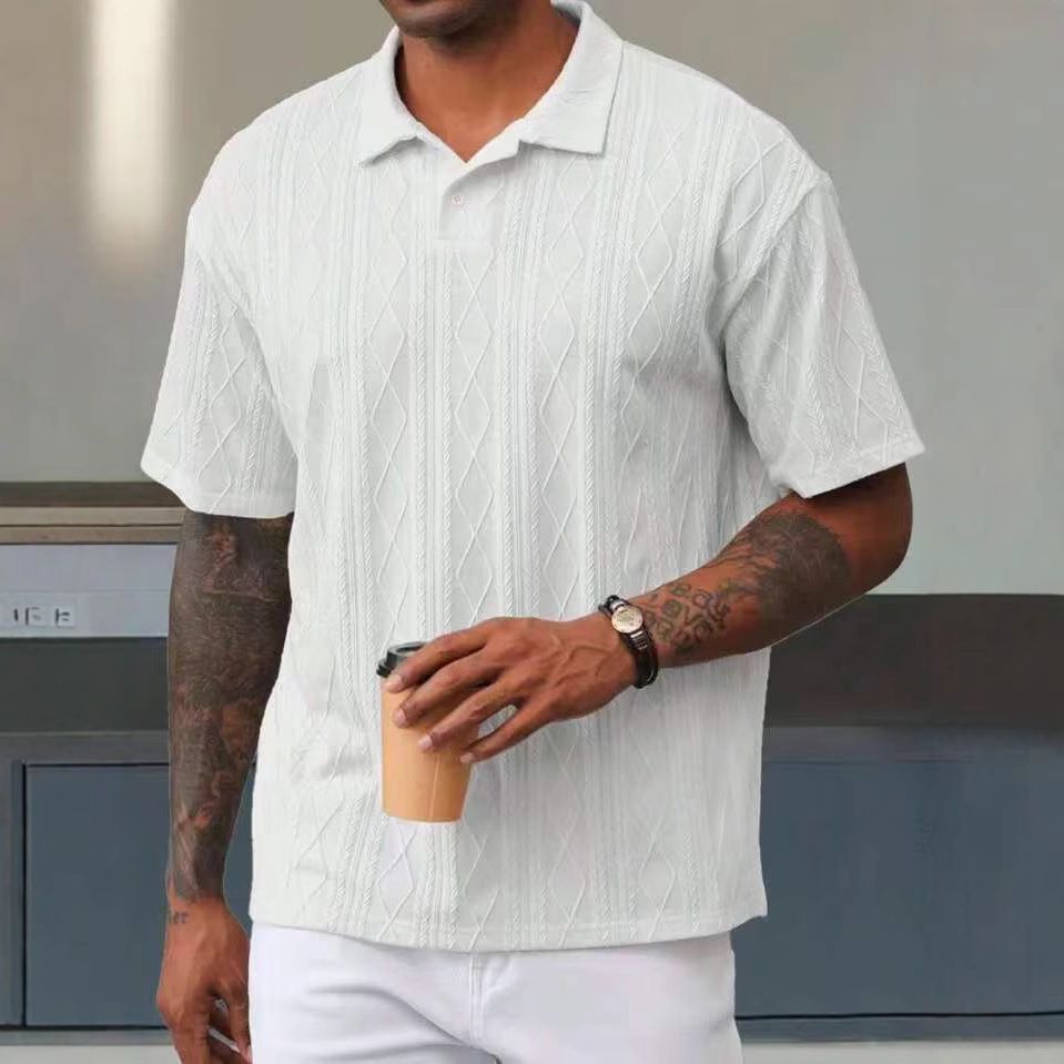 Summer American Style Cross-Border Casual Short Sleeve T-Shirt Loose Button Jacquard Turn-Down 3D Embroidery Woven T-Shirts