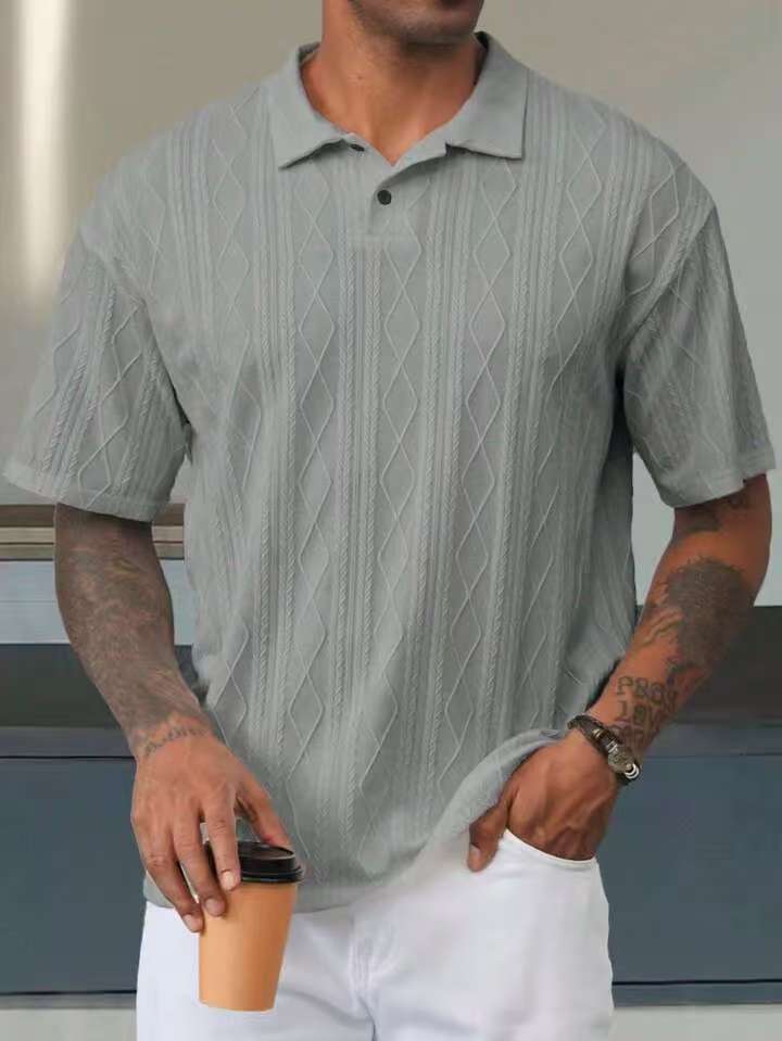 Summer American Style Cross-Border Casual Short Sleeve T-Shirt Loose Button Jacquard Turn-Down 3D Embroidery Woven T-Shirts