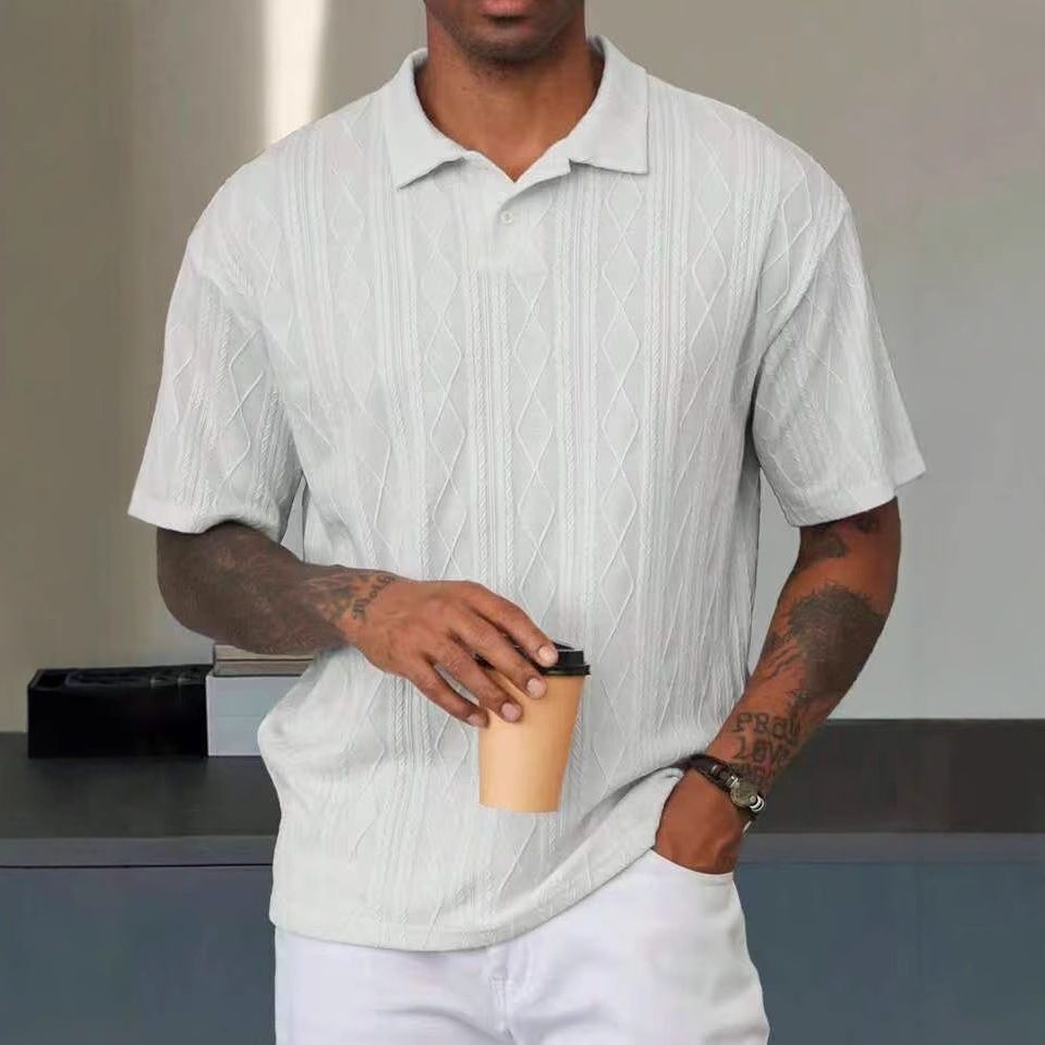 Summer American Style Cross-Border Casual Short Sleeve T-Shirt Loose Button Jacquard Turn-Down 3D Embroidery Woven T-Shirts