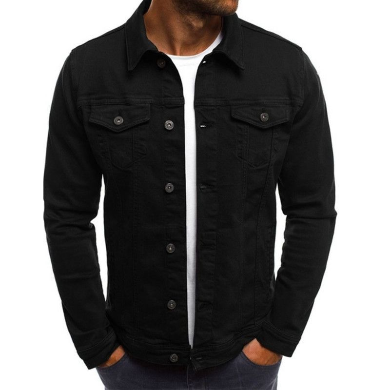 Men's Denim Jean Jacket Casual Outwear Autumn Solid Color Jacket Denim Button up Cargo Coat for Men Coats