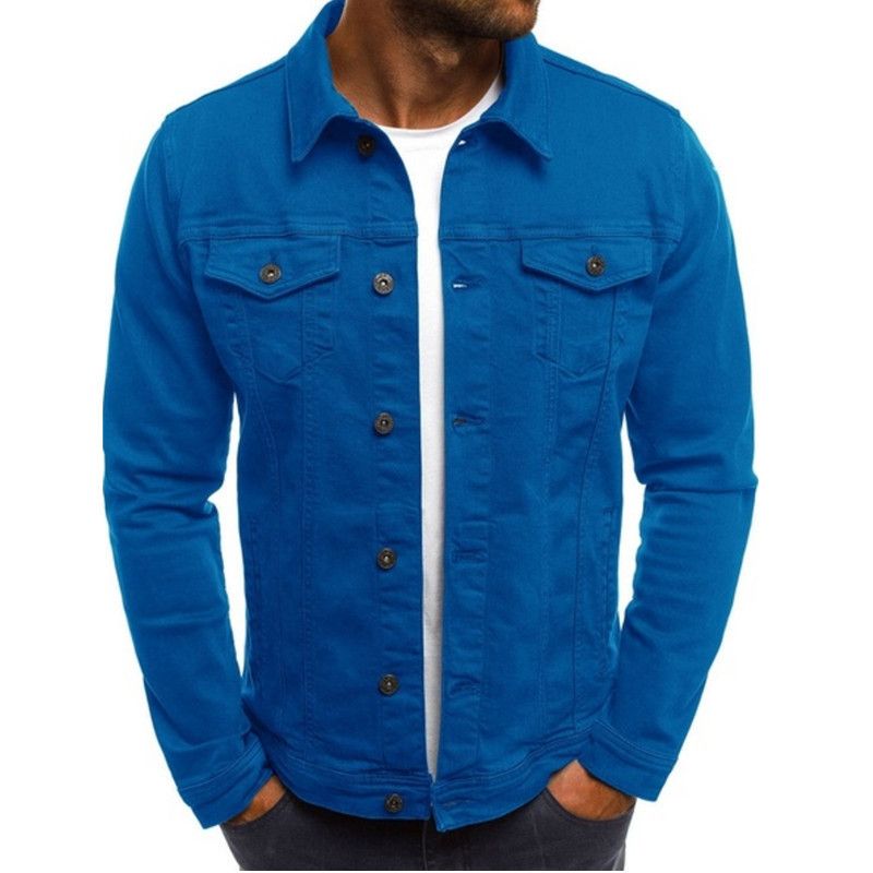 Men's Denim Jean Jacket Casual Outwear Autumn Solid Color Jacket Denim Button up Cargo Coat for Men Coats