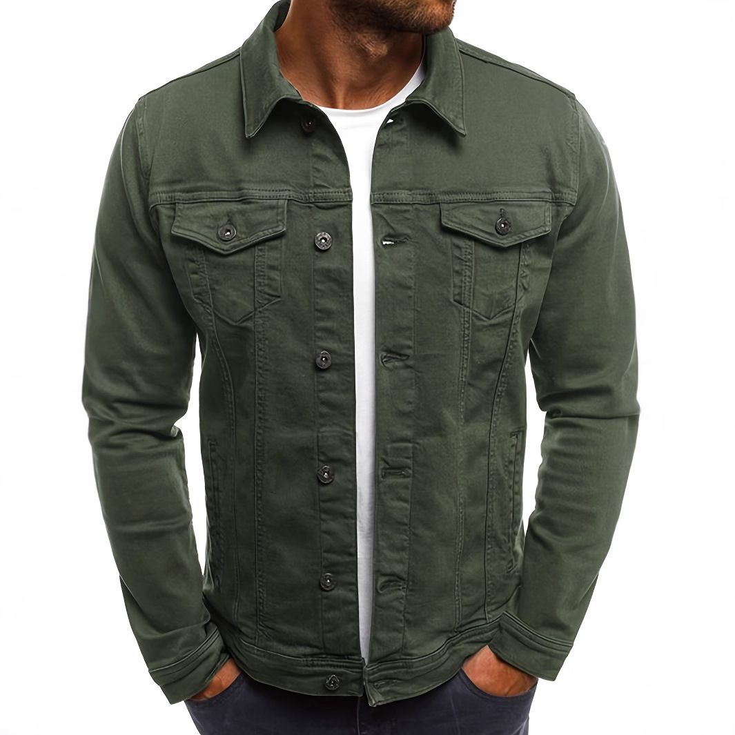 Men's Denim Jean Jacket Casual Outwear Autumn Solid Color Jacket Denim Button up Cargo Coat for Men Coats