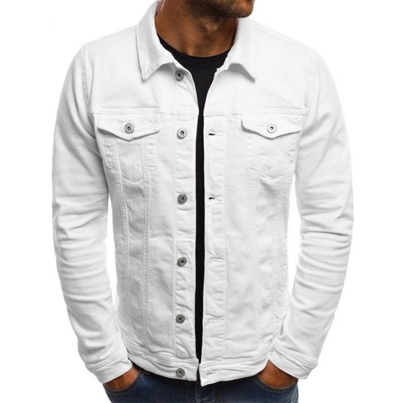 Men's Denim Jean Jacket Casual Outwear Autumn Solid Color Jacket Denim Button up Cargo Coat for Men Coats