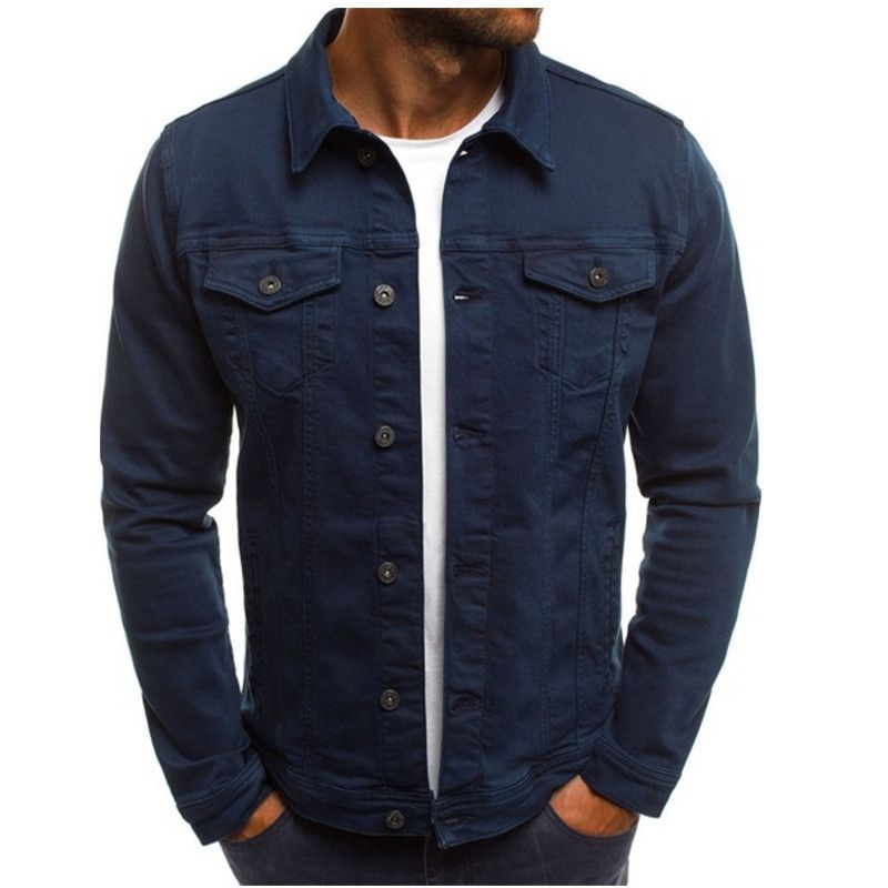 Men's Denim Jean Jacket Casual Outwear Autumn Solid Color Jacket Denim Button up Cargo Coat for Men Coats