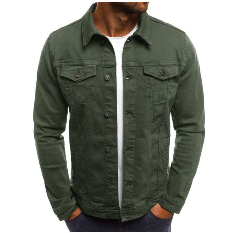 Men's Denim Jean Jacket Casual Outwear Autumn Solid Color Jacket Denim Button up Cargo Coat for Men Coats