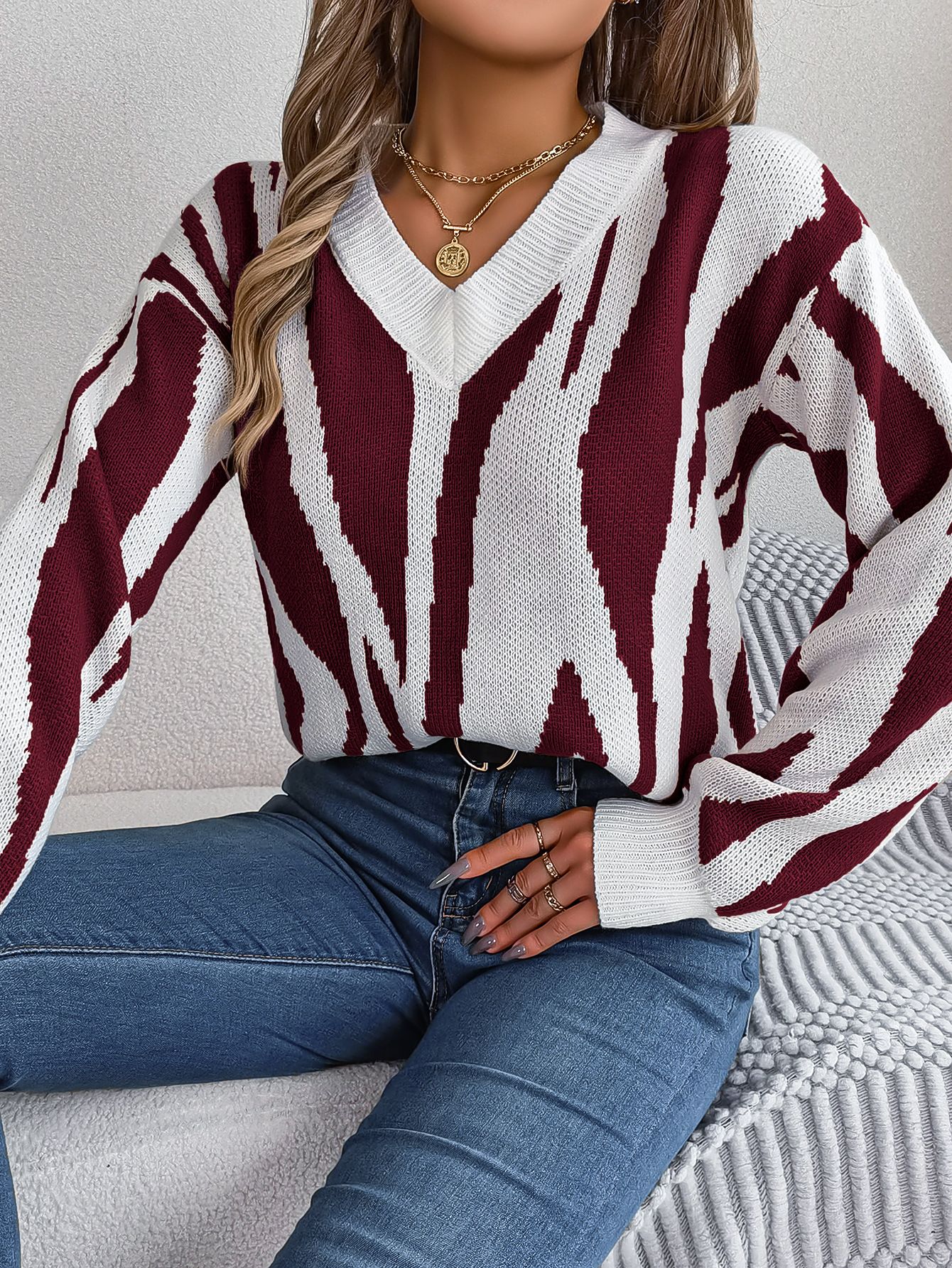 Factory Hot Sale New Style Autumn Winter Knit Ladies Jacquard Pullover Plus Size Knitted Sweater Women