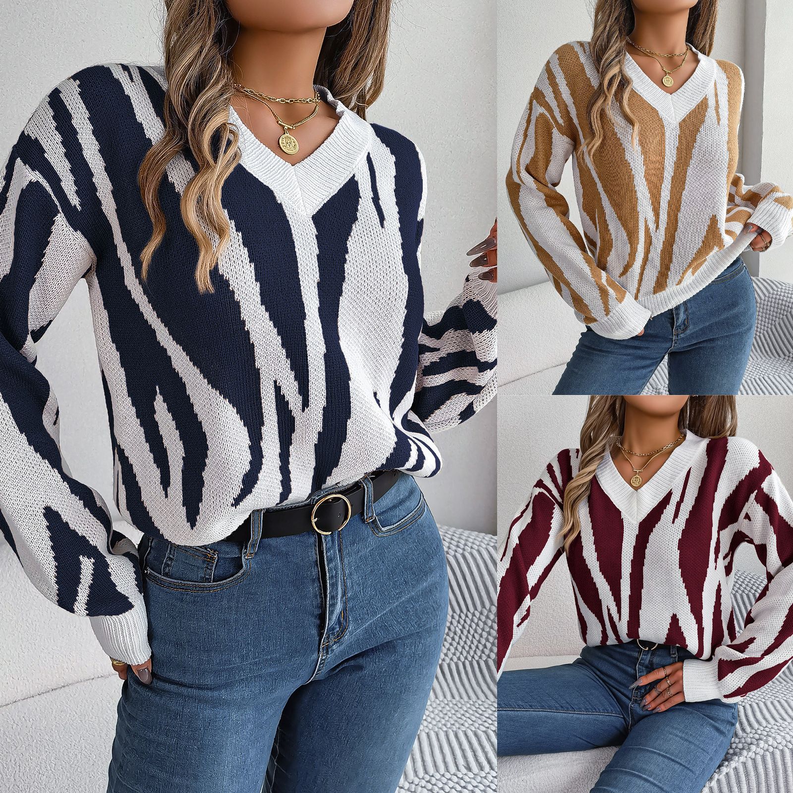 Factory Hot Sale New Style Autumn Winter Knit Ladies Jacquard Pullover Plus Size Knitted Sweater Women