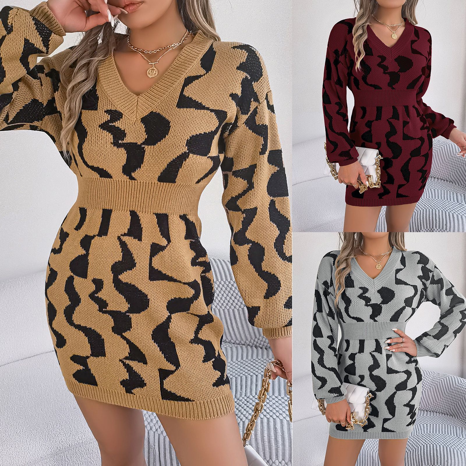 New Arrivals Popular Sweater Dress Long Sleeve Autumn Winter Dress Sweater Dress Clothing Mohair Sweater for Women  Dresses