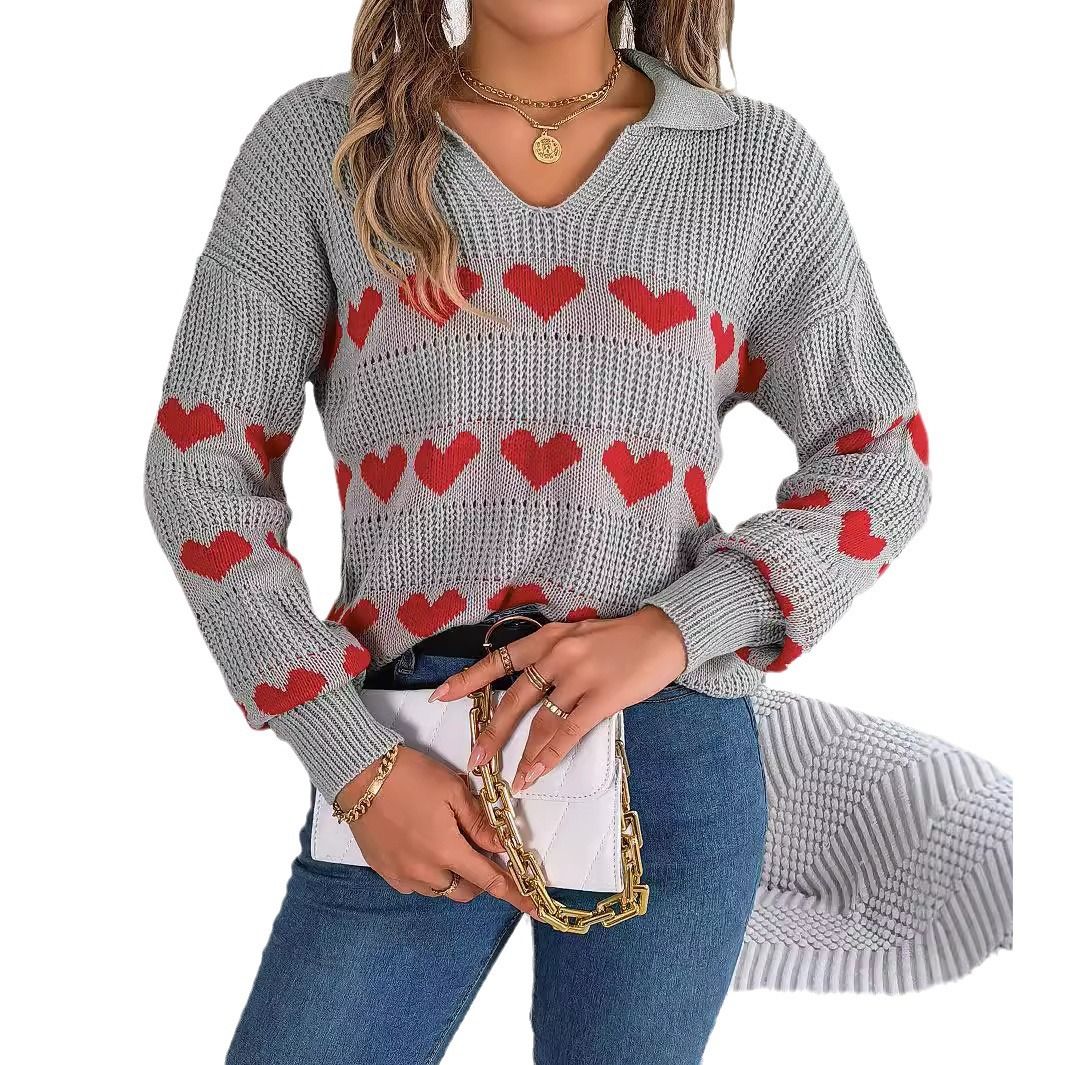 Wholesale Embroidery Fashion Pattern Collar Good Looking Pullovers Long Sleeve Knit Casual Heart Women's Sweaters
