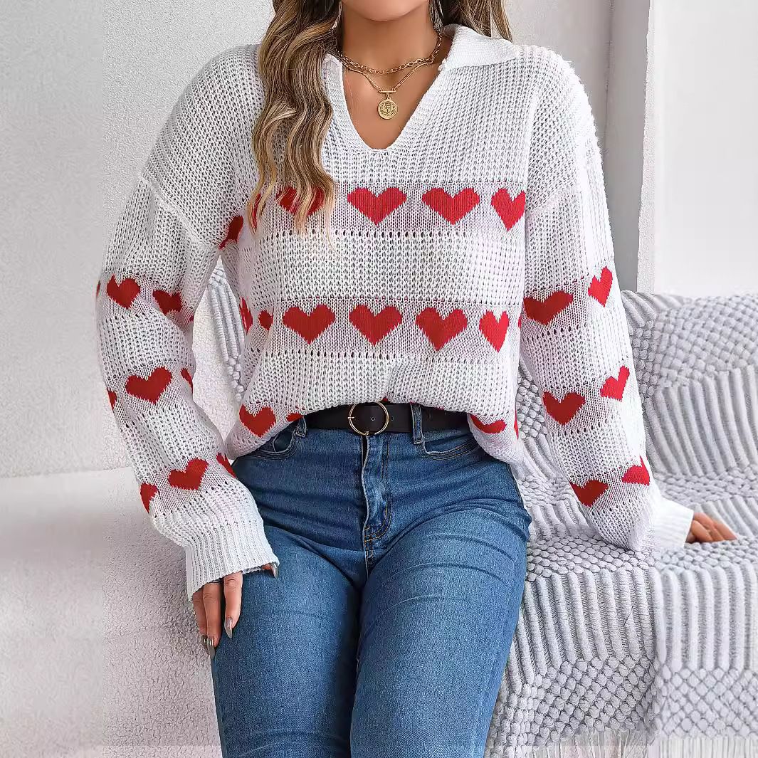 Wholesale Embroidery Fashion Pattern Collar Good Looking Pullovers Long Sleeve Knit Casual Heart Women's Sweaters