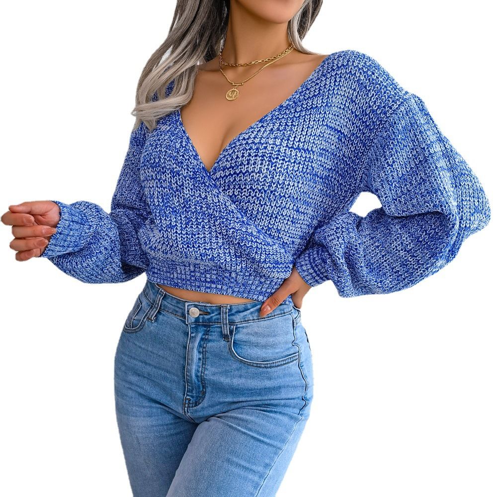 Fashion Tops Women Fall Knotted Pullover Sweater Criss-cross Knit Sweater Woman Sweaters