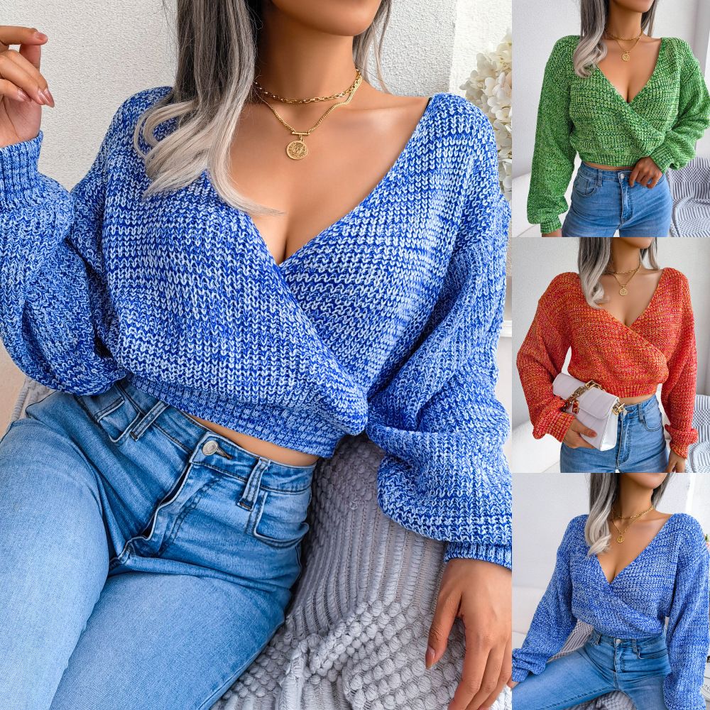 Fashion Tops Women Fall Knotted Pullover Sweater Criss-cross Knit Sweater Woman Sweaters