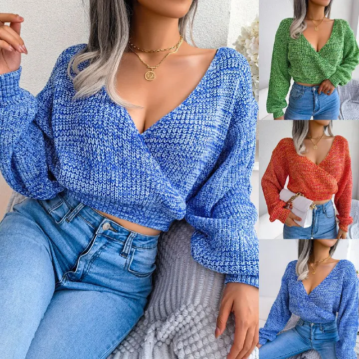 Fashion Tops Women Fall Knotted Pullover Sweater Criss-cross Knit Sweater Woman Sweaters