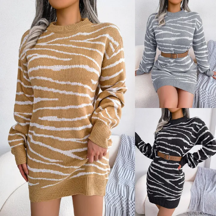 Europe United States Women's Casual Street Style Long-Sleeved Sweater Beautiful Tiger Print Embossed Front Back Suitable Sweaters