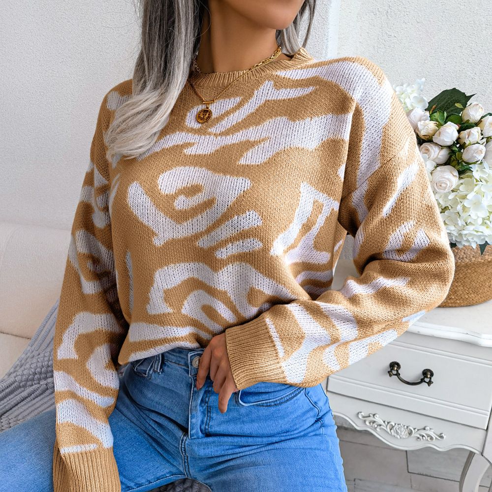 Jacquard Clothing Knit Pullover Wave Pattern Pullover for Women Custom Logo Female Sweaters