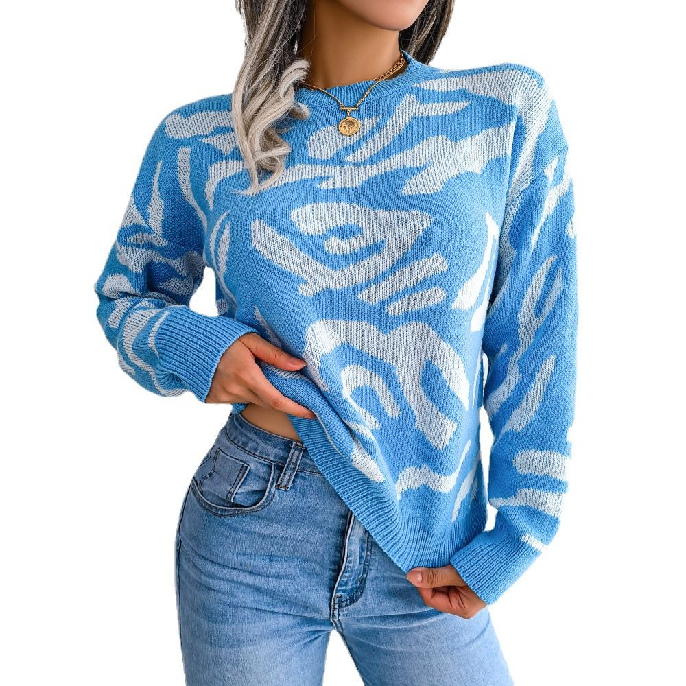 Jacquard Clothing Knit Pullover Wave Pattern Pullover for Women Custom Logo Female Sweaters