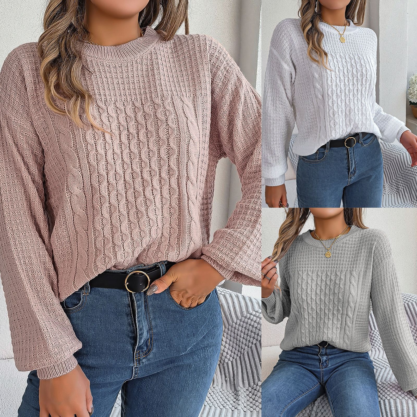 Women Long Sleeve Knitted Sweaters Autumn Winter Female Solid Color O-neck Pullovers Lady Casual Loose Knitwear Warm Tops  Sweaters