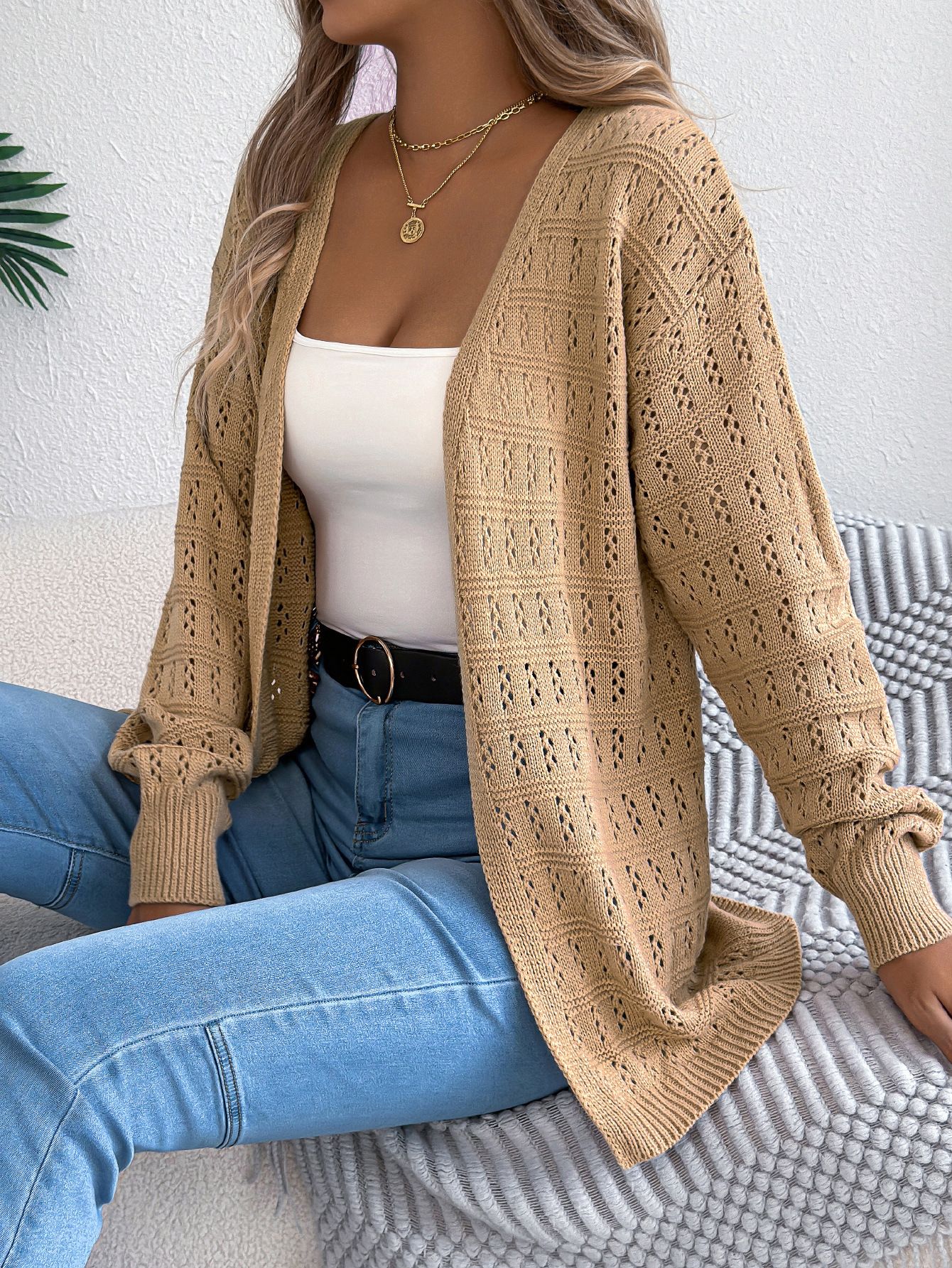 New Style European and American Autumn/winter Mid Size Sweater Jacket, Loose Knit Cardigan, V-neck Solid Color Casual Style Sweaters
