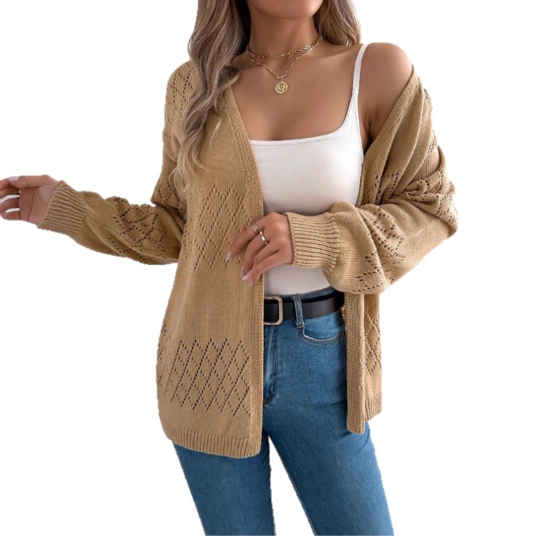 Autumn Fashion Korean Style Women's V-Neck Cardigan Sweater Casual Oversized Long Knit Tops Solid Pattern Polyester Coats