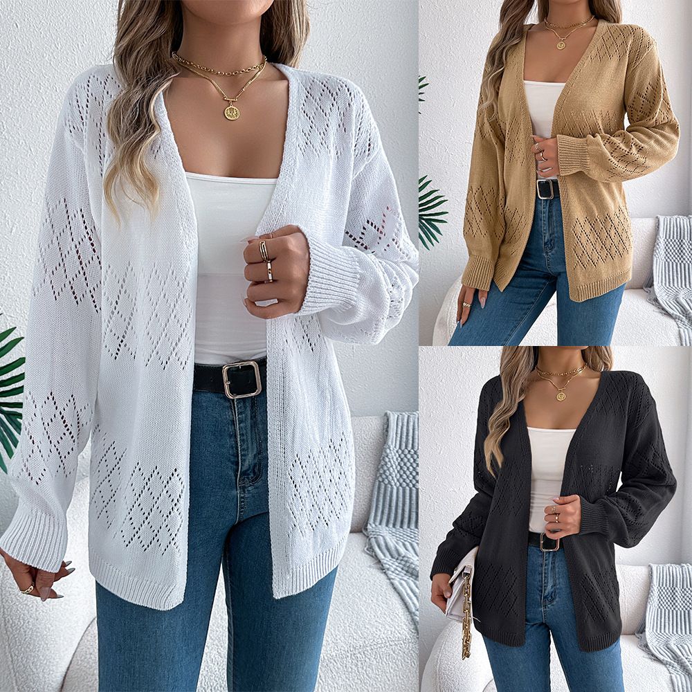 Autumn Fashion Korean Style Women's V-Neck Cardigan Sweater Casual Oversized Long Knit Tops Solid Pattern Polyester Coats
