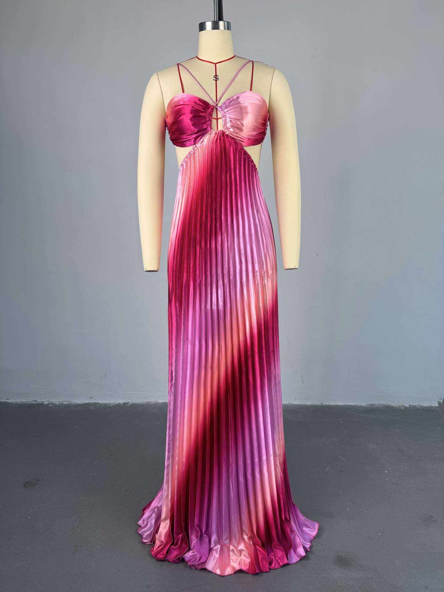 Spring Summer Dresses Women Sweet Fresh Spaghetti Strap Backless A-line Maxi Dress Ladies Pleated Dress