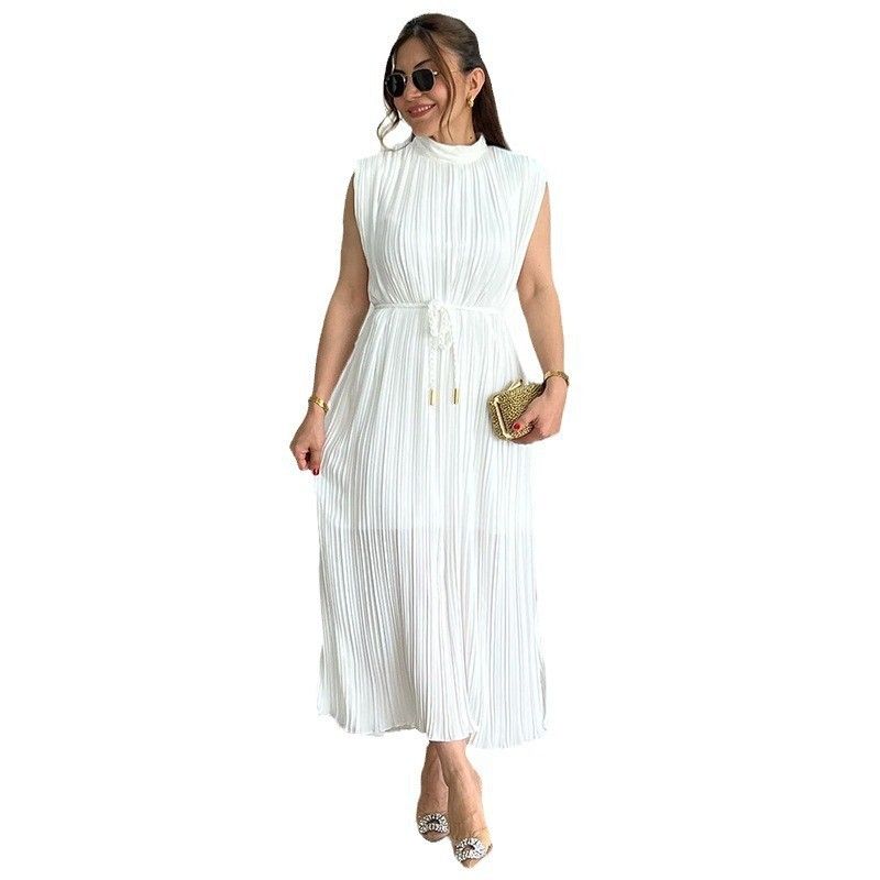 European and American Summer New Fashionable Simple Casual Waist Strap Long Dress