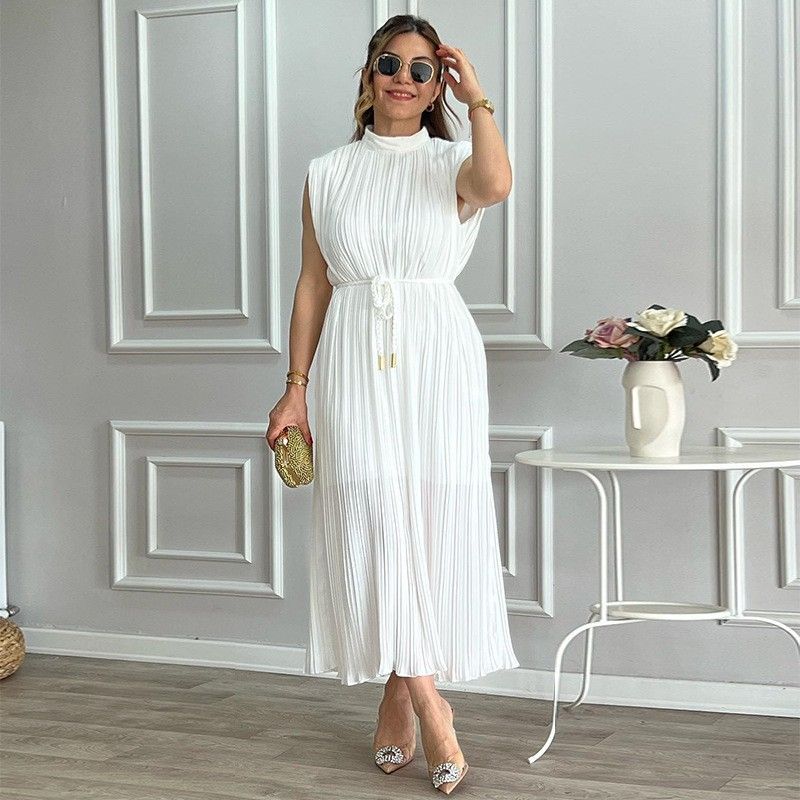 European and American Summer New Fashionable Simple Casual Waist Strap Long Dress
