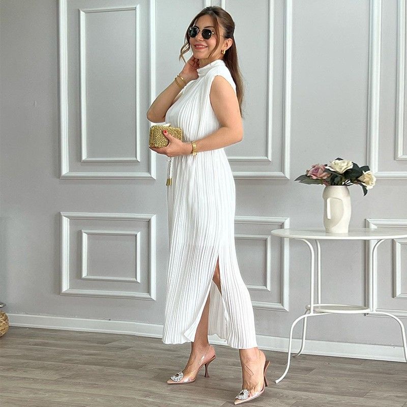 European and American Summer New Fashionable Simple Casual Waist Strap Long Dress