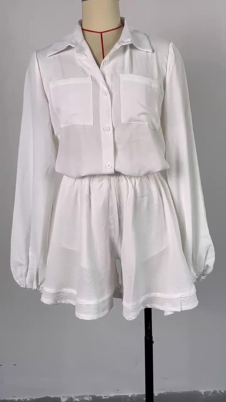 Chic Lightweight Women's Suit Crepe Powder Pearl Pink Shirt Shorts Set for Summer Two-Piece Outfits