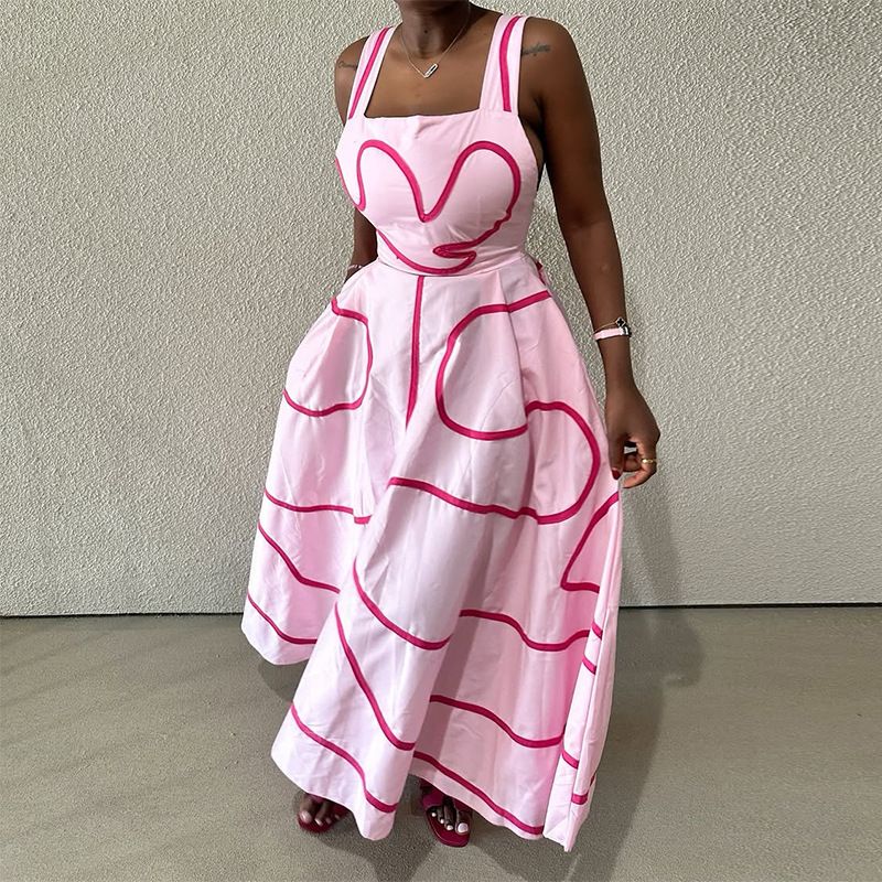 Fashion Summer Boutique Clothing Women Maxi Dresses Party Unique Print Sleeveless A-line Big Swing Long Dress