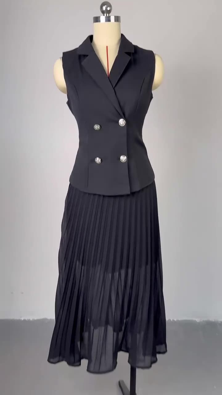 Trendy Outfits for Ladies Suits Office Wear Lapel V-neck Waistcoat & Pleated Wide Leg Pants Set Two Piece Women Clothing Dresses