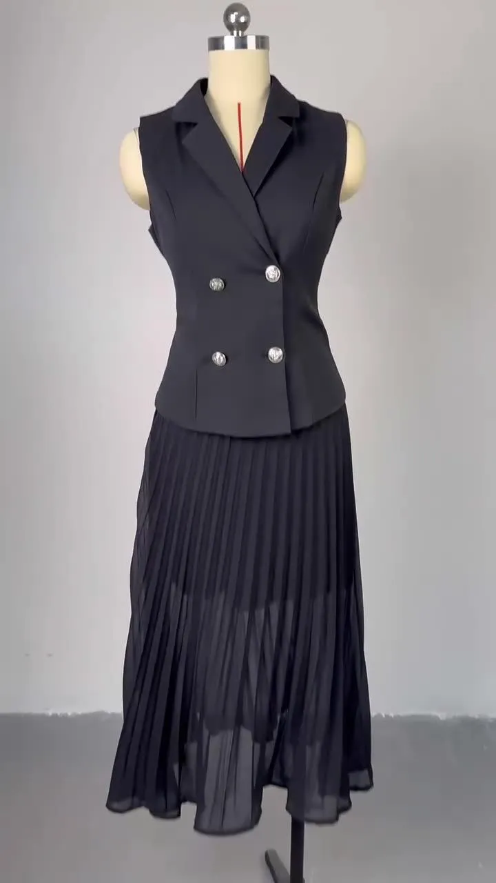 Trendy Outfits for Ladies Suits Office Wear Lapel V-neck Waistcoat & Pleated Wide Leg Pants Set Two Piece Women Clothing Dresses