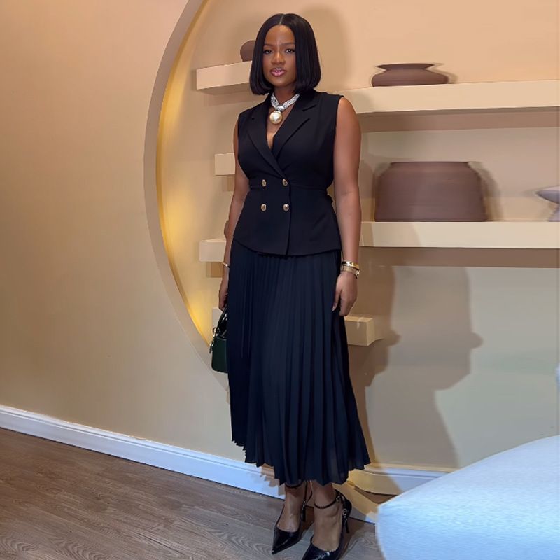 Trendy Outfits for Ladies Suits Office Wear Lapel V-neck Waistcoat & Pleated Wide Leg Pants Set Two Piece Women Clothing Dresses