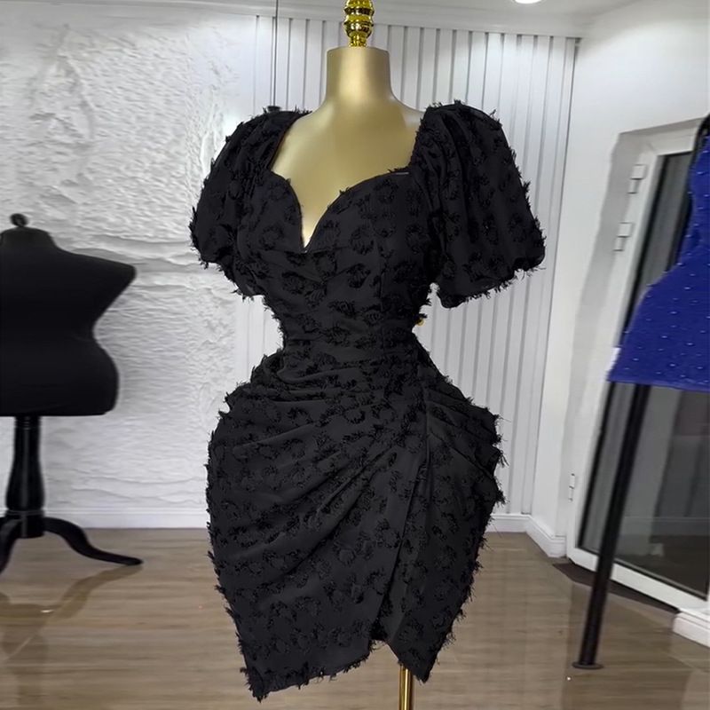 New Arrival Elegant V-neck Jacquard High Waist Short Sleeve Dress High Quality French European Boutique Women's  Dresses