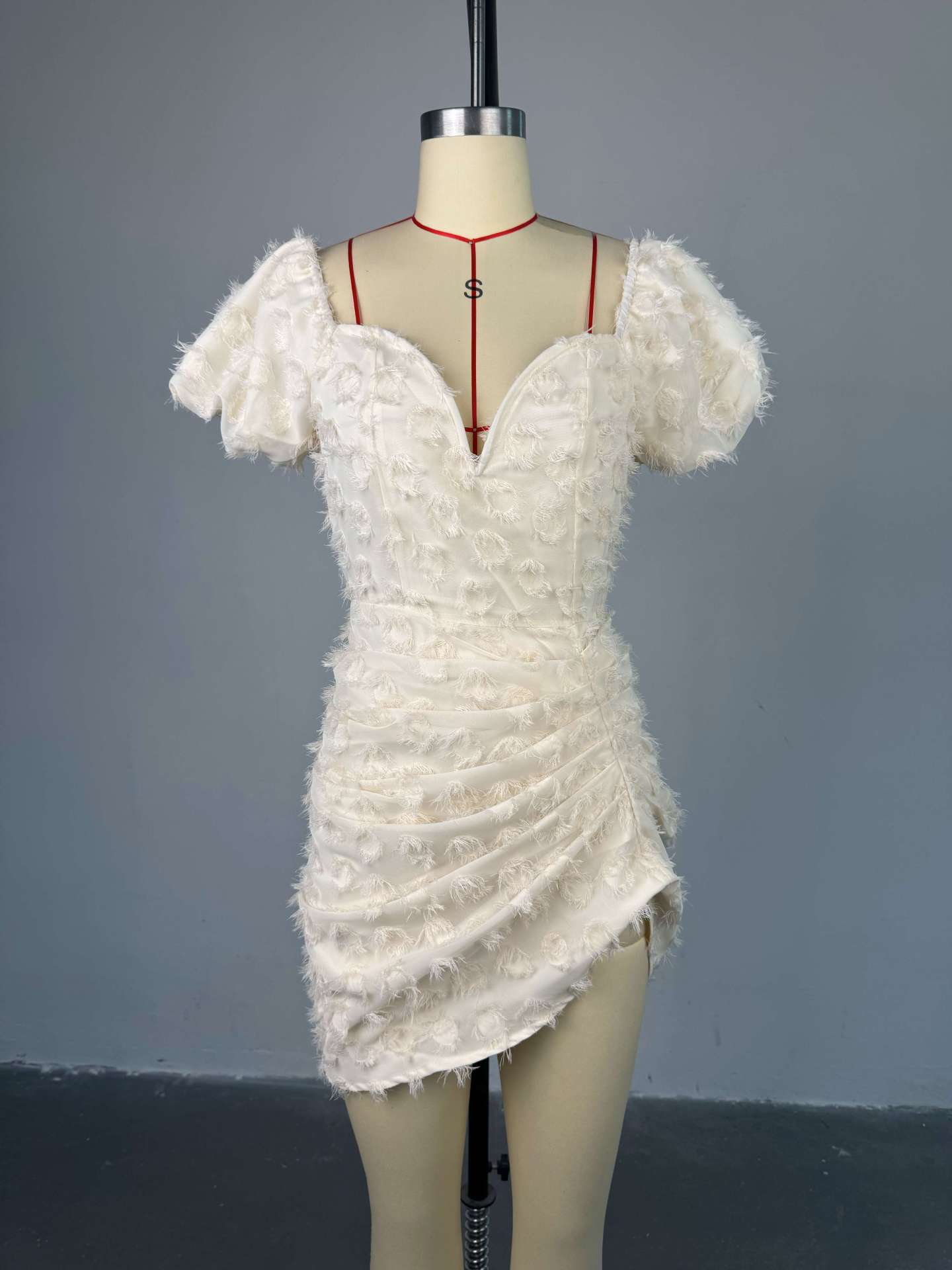 New Arrival Elegant V-neck Jacquard High Waist Short Sleeve Dress High Quality French European Boutique Women's  Dresses