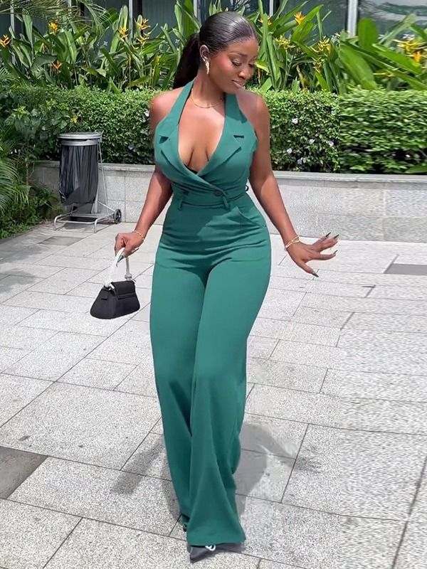 Summer New Arrivals Women Fashion Rompers V Neck Sleeveless Button Style Plus Size One Piece Jumpsuit