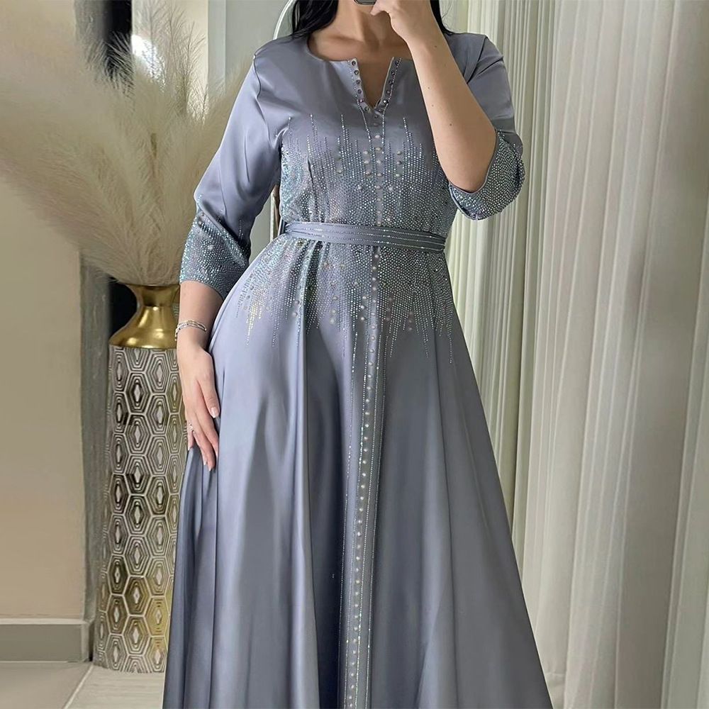 Middle Eastern Muslim Dress Elegant Muslim Abaya Dresses Hot Diamond Evening Long Robe Jalabiya EID Arab Islamic Clothing Dresses