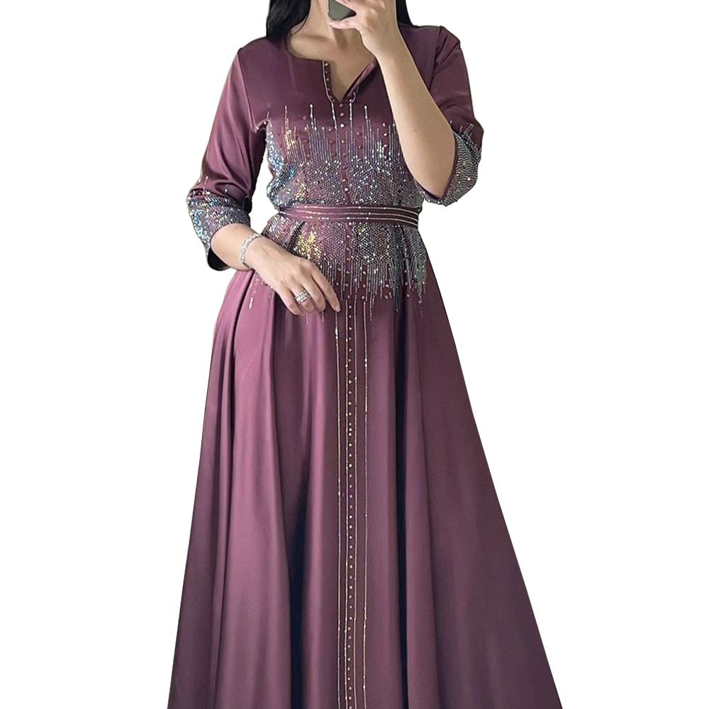 Middle Eastern Muslim Dress Elegant Muslim Abaya Dresses Hot Diamond Evening Long Robe Jalabiya EID Arab Islamic Clothing Dresses