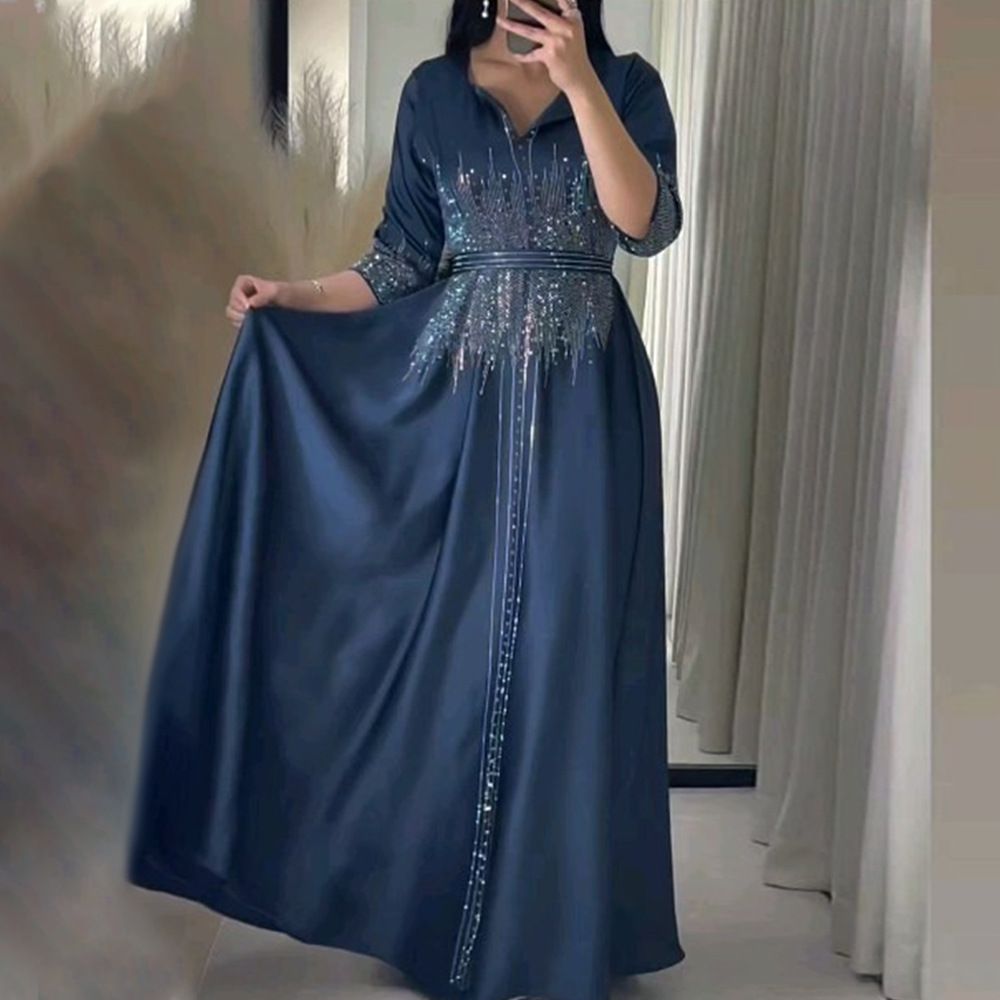 Middle Eastern Muslim Dress Elegant Muslim Abaya Dresses Hot Diamond Evening Long Robe Jalabiya EID Arab Islamic Clothing Dresses