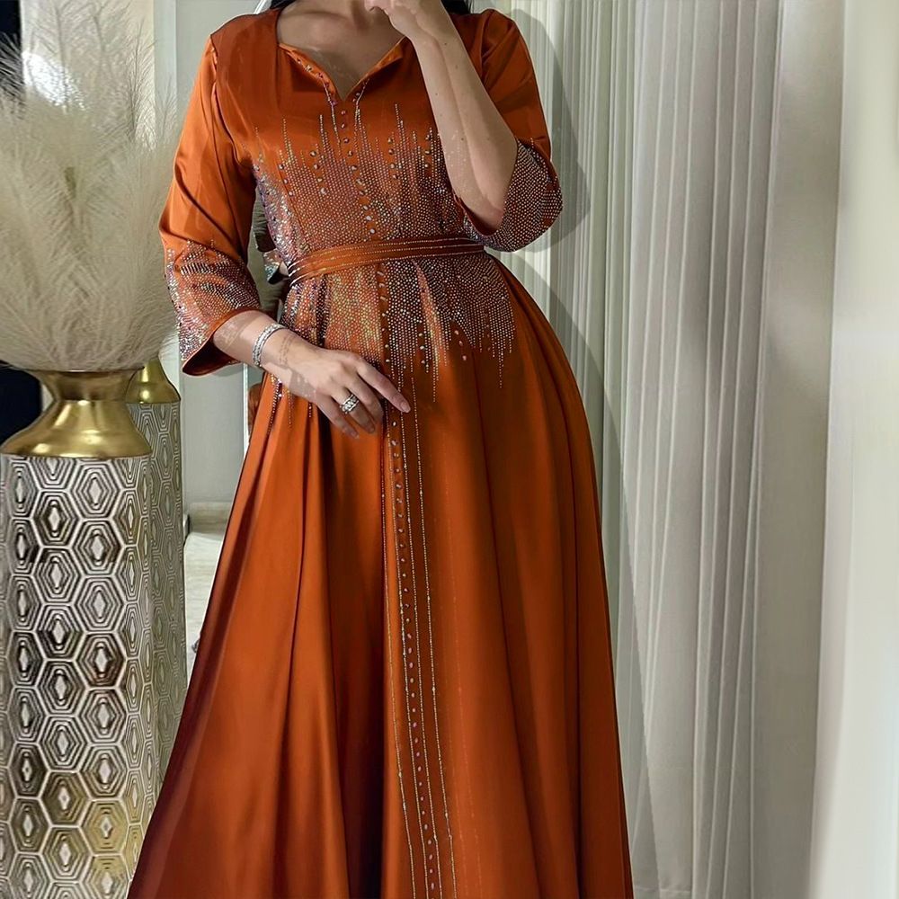 Middle Eastern Muslim Dress Elegant Muslim Abaya Dresses Hot Diamond Evening Long Robe Jalabiya EID Arab Islamic Clothing Dresses