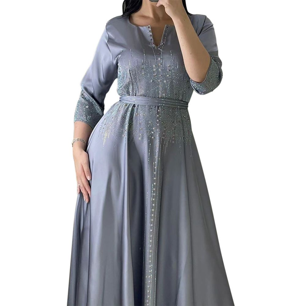 Middle Eastern Muslim Dress Elegant Muslim Abaya Dresses Hot Diamond Evening Long Robe Jalabiya EID Arab Islamic Clothing Dresses