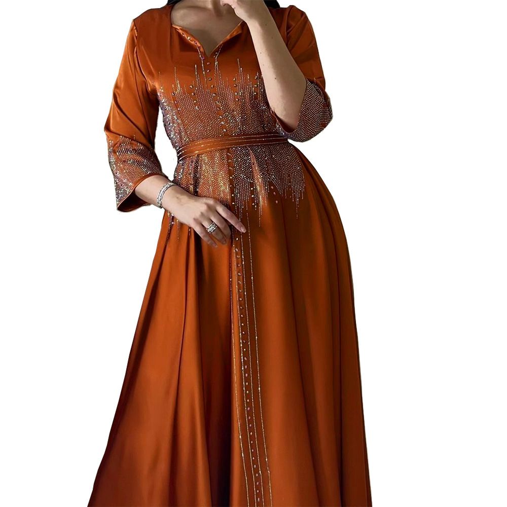 Middle Eastern Muslim Dress Elegant Muslim Abaya Dresses Hot Diamond Evening Long Robe Jalabiya EID Arab Islamic Clothing Dresses