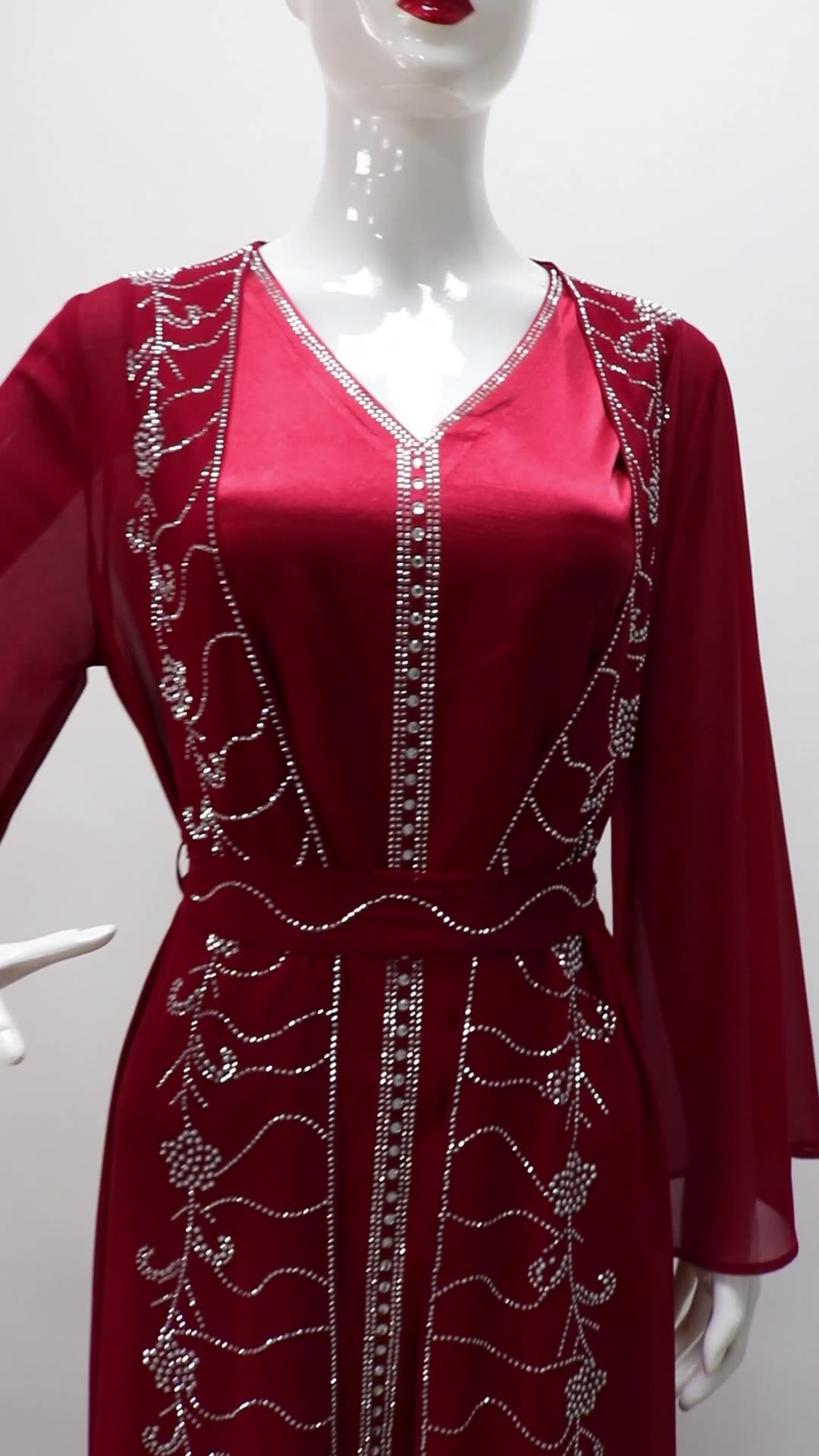 Four Seasons commuter Vest + Open Dress Chiffon Pressed Diamond Abaya Women Muslim Dress