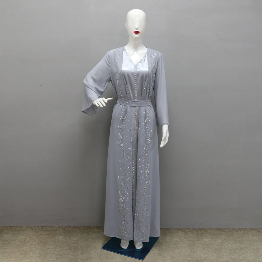 Four Seasons commuter Vest + Open Dress Chiffon Pressed Diamond Abaya Women Muslim Dress