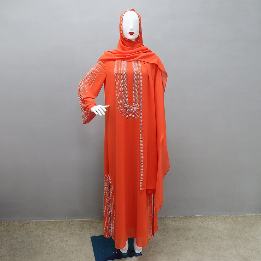 Wholesale Fashion Arabic Party Prom Gowns Long Dress Islamic Cloth Abaya Muslim Dress Women Side Slit Rhinestone Chiffon Dress