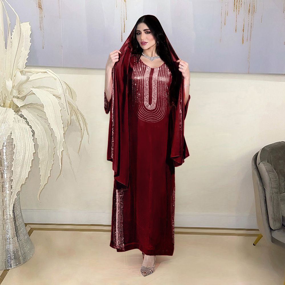 Wholesale Fashion Arabic Party Prom Gowns Long Dress Islamic Cloth Abaya Muslim Dress Women Side Slit Rhinestone Chiffon Dress