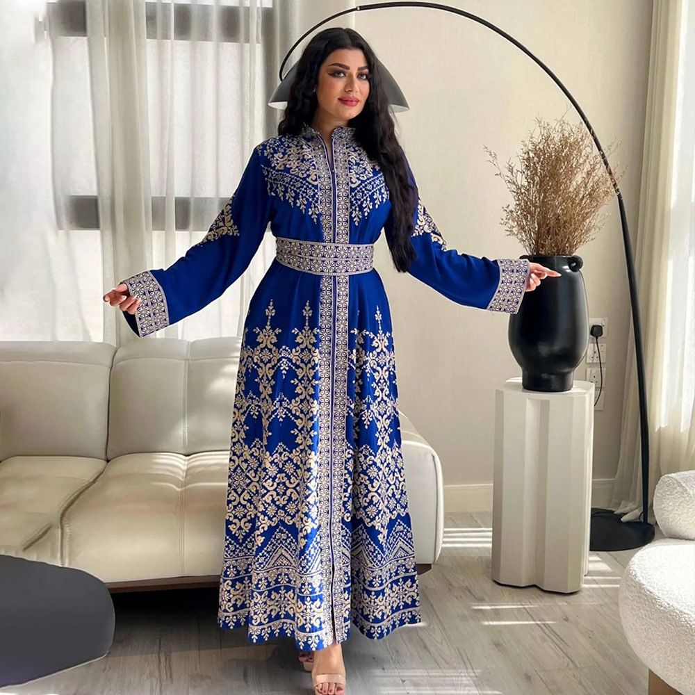 Luxury Dubai Turkish Maxi Dress for Women New Modest Islamic Long Sleeve Abaya Printed Robe Casual for Spring Season Dresses