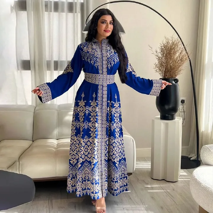 Luxury Dubai Turkish Maxi Dress for Women New Modest Islamic Long Sleeve Abaya Printed Robe Casual for Spring Season Dresses