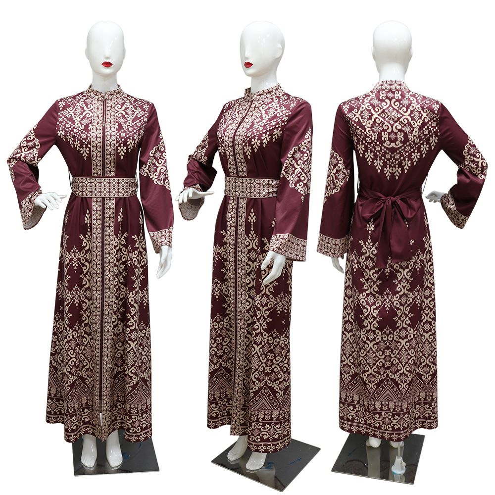 Luxury Dubai Turkish Maxi Dress for Women New Modest Islamic Long Sleeve Abaya Printed Robe Casual for Spring Season Dresses